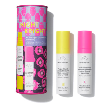 Drunk Elephant Full Sized Night Bright Duo - Nighttime Skin care Routine with T.L.C. Framboos Glycolic Night Serum and Virgin Marula Luxury Facial Oil